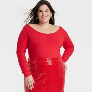 NWT Long Sleeve Boatneck Bodysuit ~ A New Day ~ Red 2X
